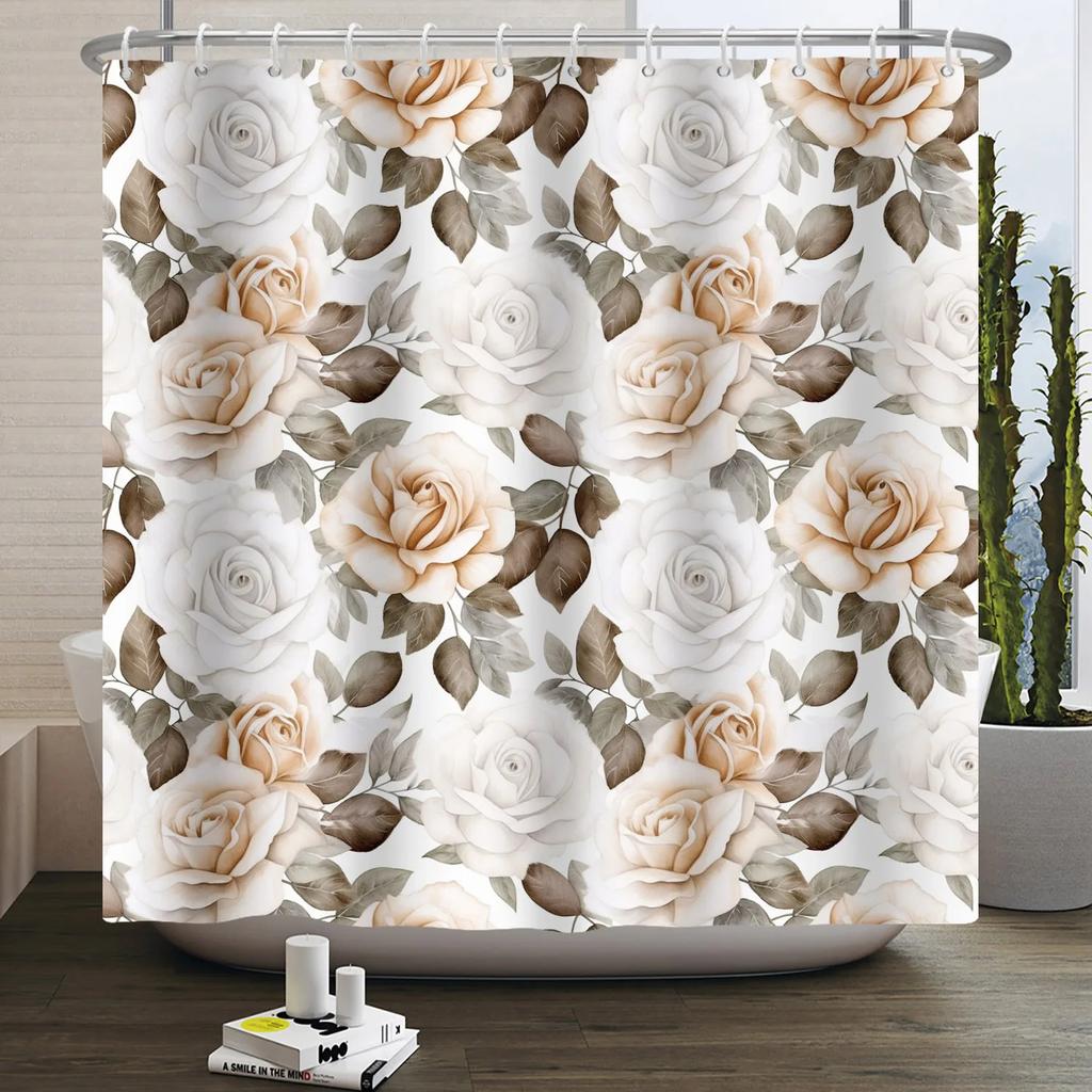 Watercolor Floral Shower Curtain for Bathroom Spring Elegant Flower Printed Bath Curtain Botanical Wildflower Bathroom Decor