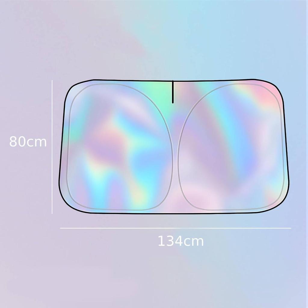 Sunshade Car Front Windshield Titanium Silver Sun Shade Iridescent Foldable Sun Shield Cover Block UV Rays Reflector Shield Large 145x80cm