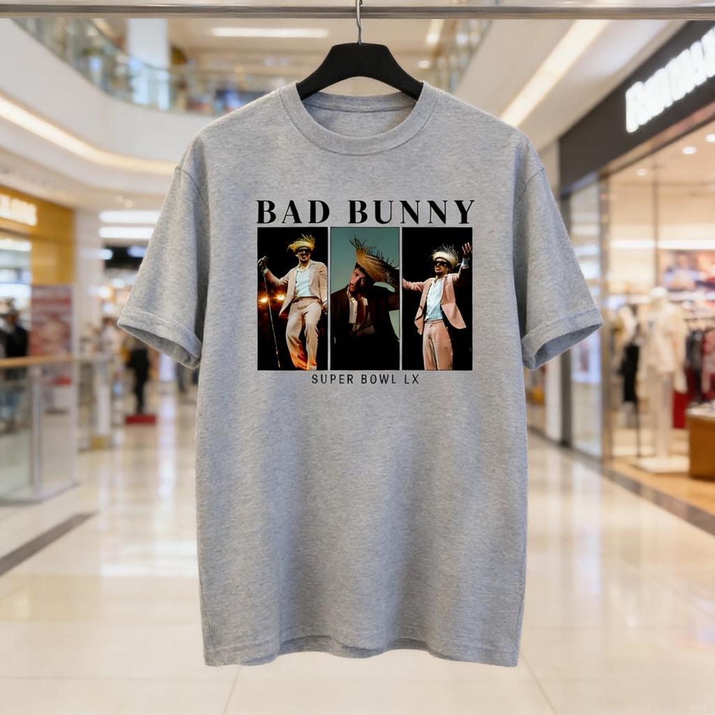 Bad Bunny Super Bowl Grafikus Pólók Rövid Ujjú Pamut Póló 2026 Férfi Nő Pamut Új Póló Nőknek Nyomtatott Utcai Ruházat