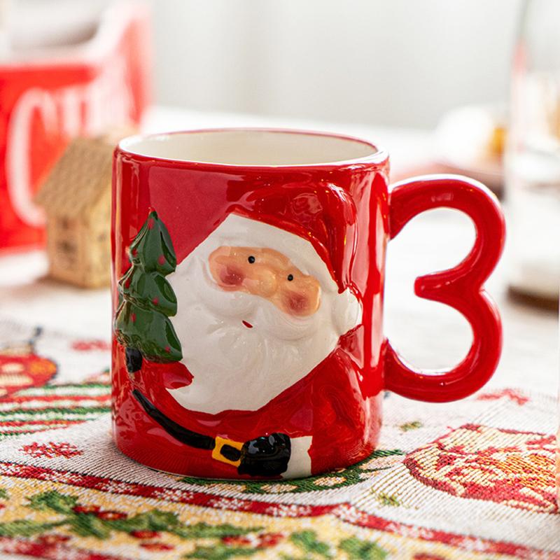 Santa Claus Mug Cartoon Ceramic Coffee Cup Decorate Home Breakfast Drinks Oatmeal Milk Mug Fine Ceramic Coffee Cup Holiday Gifts