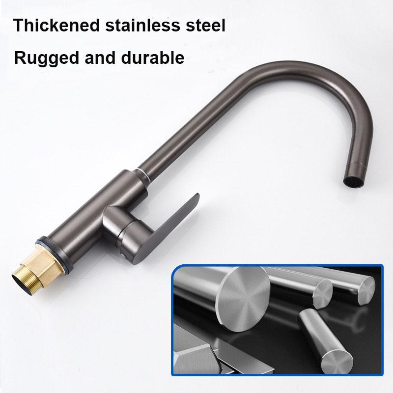 Stainless Steel Thickened Kitchen Faucet Large Bent Pipe Single Handle Hot And Cold Mixer Water Tap Bathroom Faucet
