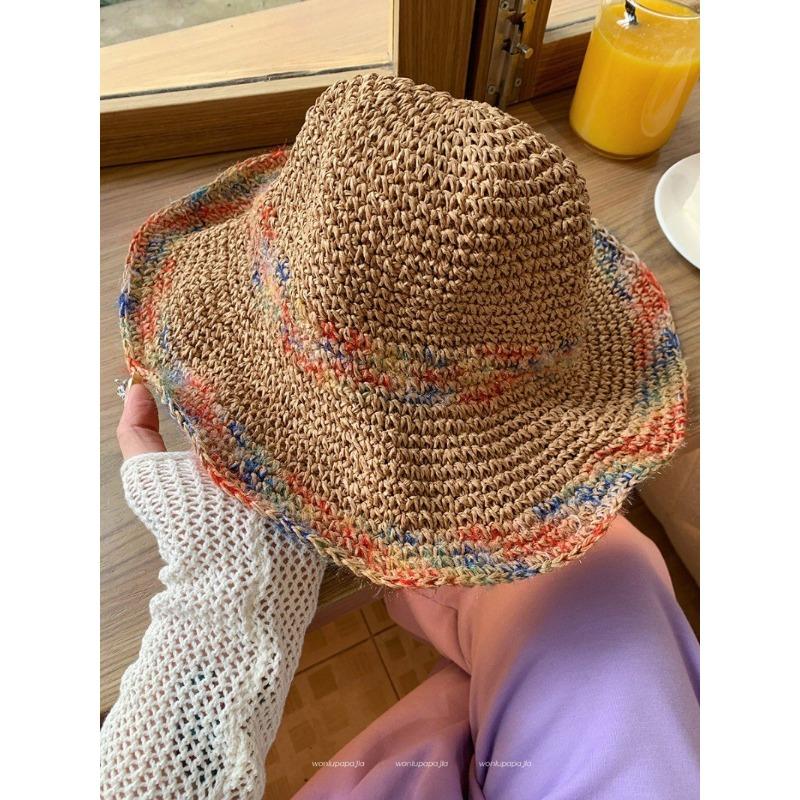 Straw Hat Women's Summer Beach Hat Sun Protection UV Protection Sun Hat Large Brim Straw Visor