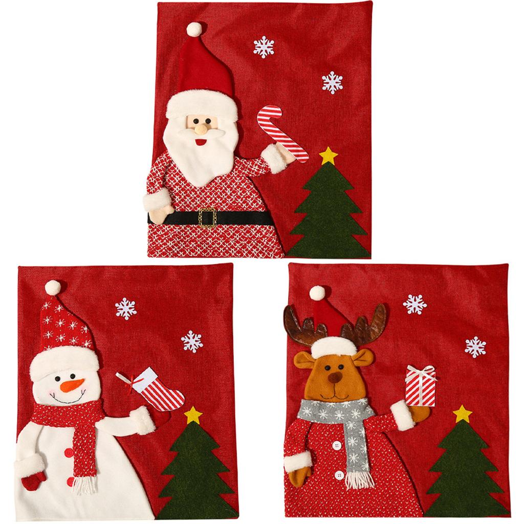Christmas Chair Covers Cute Cartoon Santa Chair Back Decor for New Year Dining Slipcovers Dinner Banquet Holiday Party