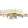 Exclusive House - 6 Pcs Garden Furniture Set with Cream White Cushions Bamboo