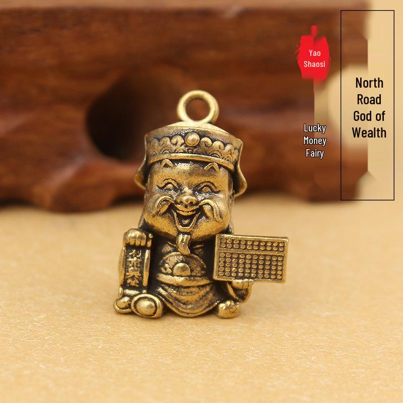 Brass Five Gods of Wealth Keychain - Pure Copper Figurine for Good Fortune