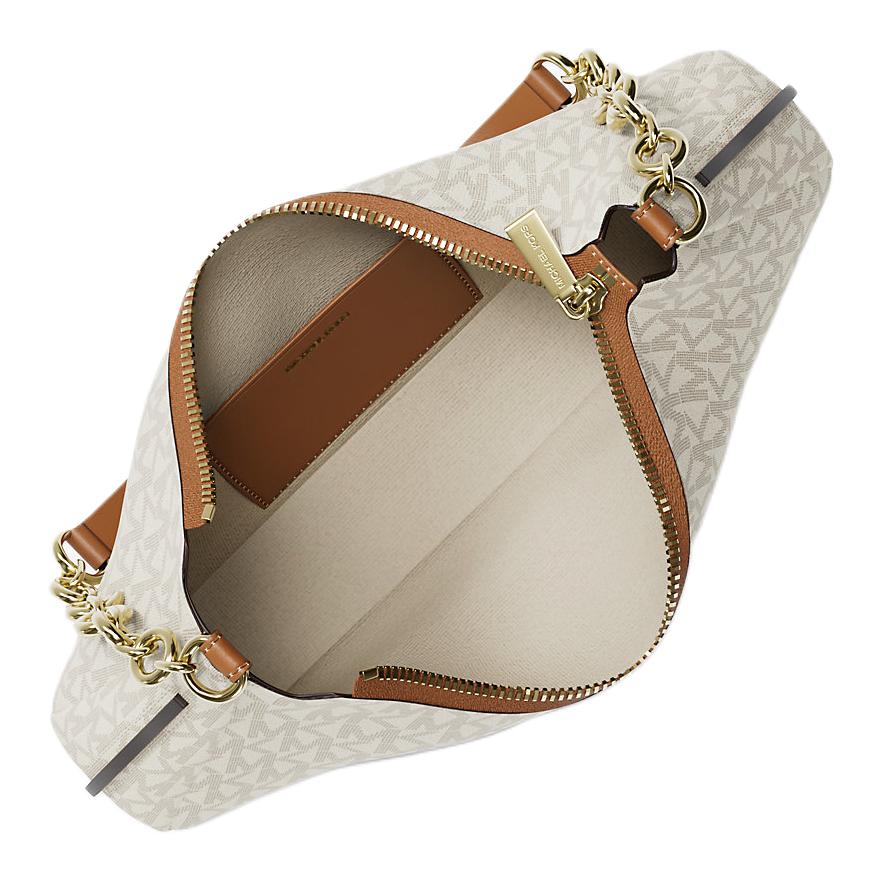 Michael Kors MK Nolita Logo Zip Closure Coated Canvas Shoulder Bag Medium Women Shoulder Bag Vanilla Acorn 32R6GY5W6B-VANILLA/ACORN