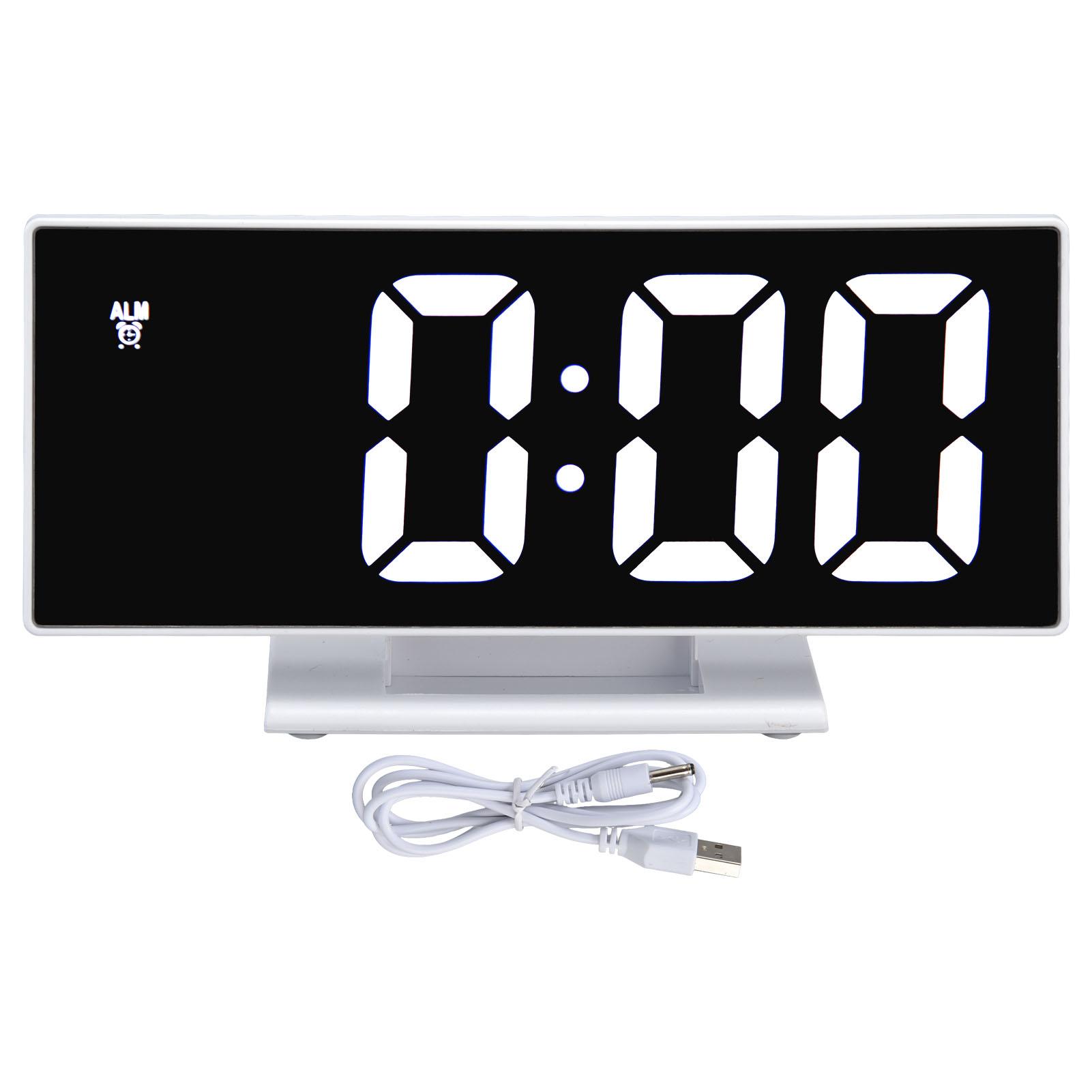 

Digital Alarm Clock LED Mirror Screen USB Charging Automatic Dimming Electronic Clock for Bedroom белый