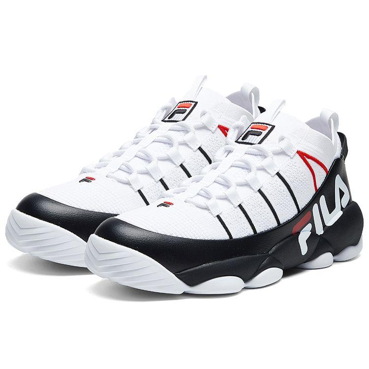 Fila Spaghetti Fabric Synthetic Leather TPU Comfortable Versatile Mid-Top Retro Basketball Shoes Men Sneaker White Black F12M014115FWB