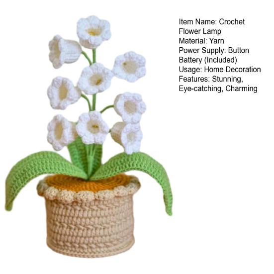 Lily of The Valley Lamp Crochet Artificial Flower Night Light Handmade Potted Plant Table Lamp for Women Wife Birthday Valentine Mother's Day