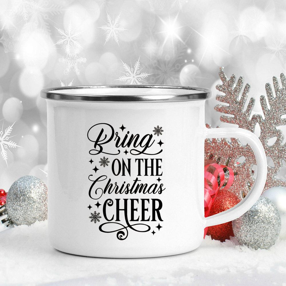 Happy Merry Christmas Tree Bell Mugs Xmas Blessing Coffee Cups Enamel Hot Chocolate Wine Cup Home Party Drink Mug Holiday Gifts