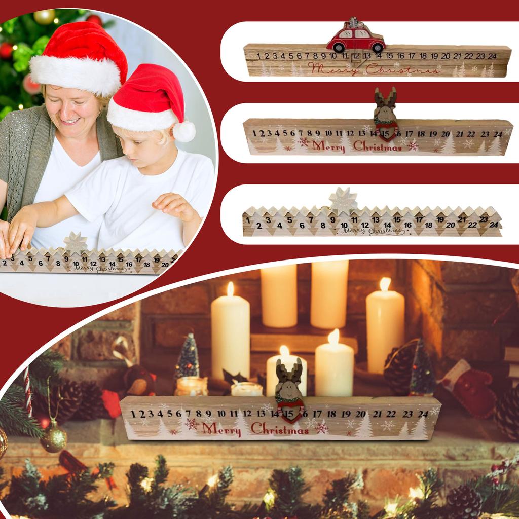 Wooden Countdown Christmas Advent Fireplace And Shelf Decoration