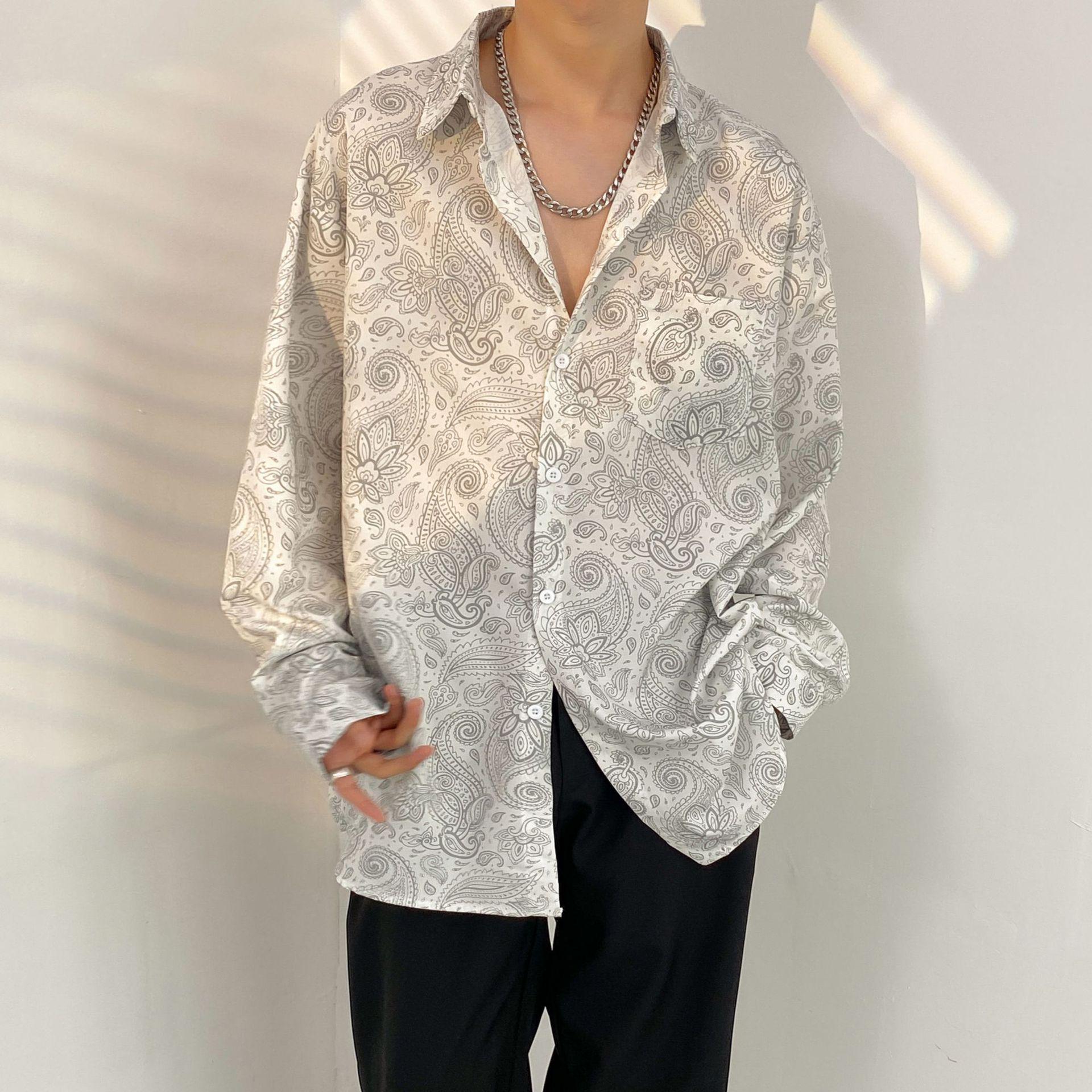 

Unisex Thai Vintage Floral Long-Sleeve Shirt, Loose Fit for Street Dance, Spring/Autumn M