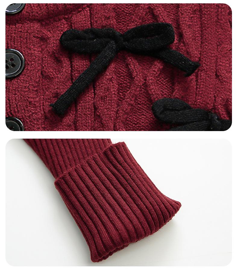 Girls' 2025 Autumn/Winter Knitted Cardigan and Velvet Skirt Set with Sweet Bow Cape