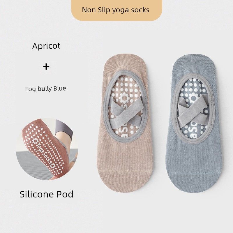 

Professional Yoga Socks Women Cotton Non-Pilling Non-Slip Pilates Beginner Indoor Sports Fitness Dance Pantyhose [2 pairs of Y02] apricot + haze Blue