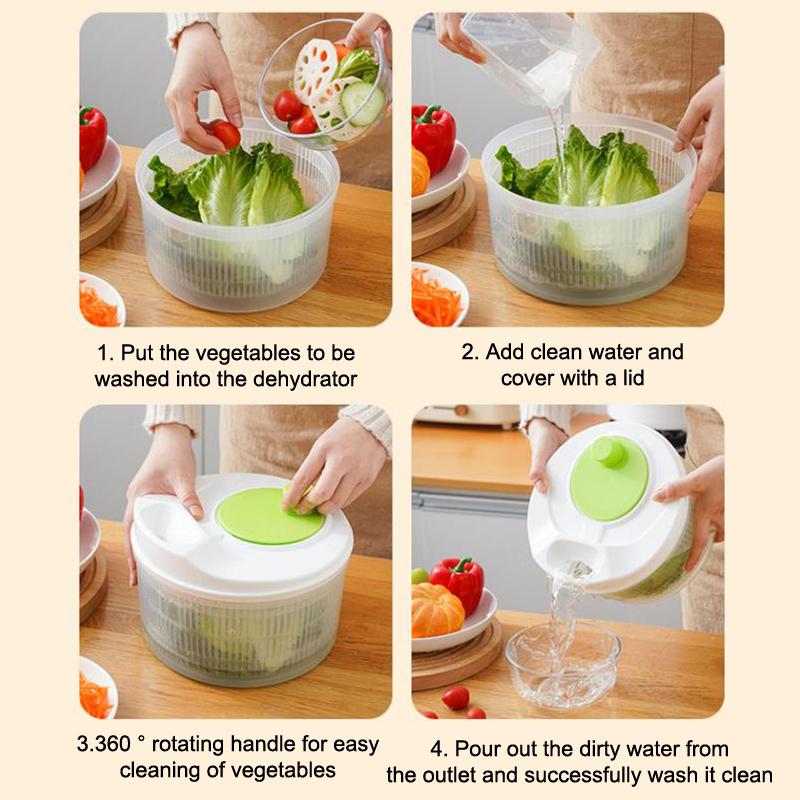 Household Salad Dryer Salad Spinner Vegetable Dehydrator Multi-Function Absorbent Basket Manual Vegetable Dryer Kitchen