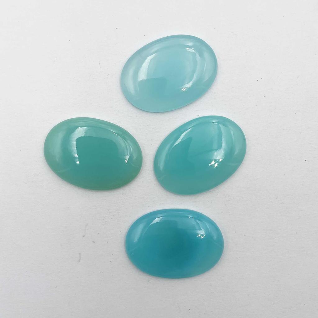 Natural Aqua Chalcedony Oval Cabochon Loose Gemstone Lot 4 Pcs 25*35 MM 148 CT For Jewelry Making