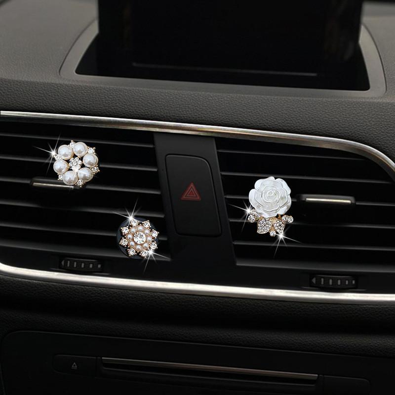 Diamond Flower Pearl Car Vent Air Perfume Clip Freshener Ornaments Decoration