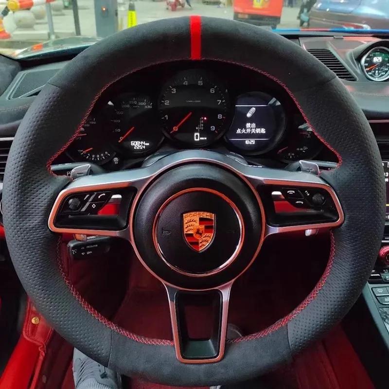 Beige Non-slip Leather Steering Wheel Cover 100% Fit for Porsche Macan 2015- Cayenne 718 911 Car Accessorie