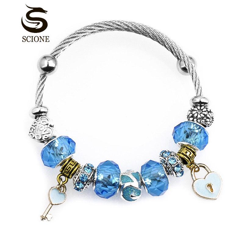 LUXY MOON Titanium Steel Large Hole Beaded Bracelet Love Lock LOVE Bracelet