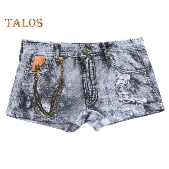 Herren-Boxerunterwäsche, mittelhoher Schnitt, Imitation von Jeans mit 3D-Druck, Shorts, Slips, elastische Wraps, U-konvexe Höschen