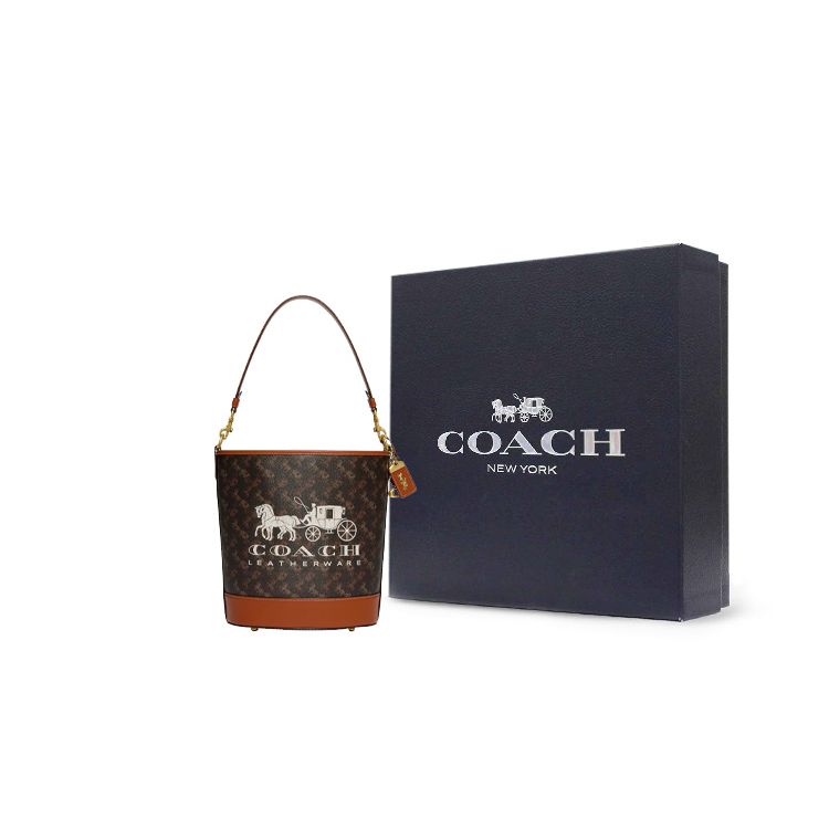 Coach Dakotah 34 Carriage Pattern Interior Zipper Pocket Coated Canvas With Fine Calfskin Bucket Bag Tote Shoulder Crossbody Bag Large CH733-B4TXN