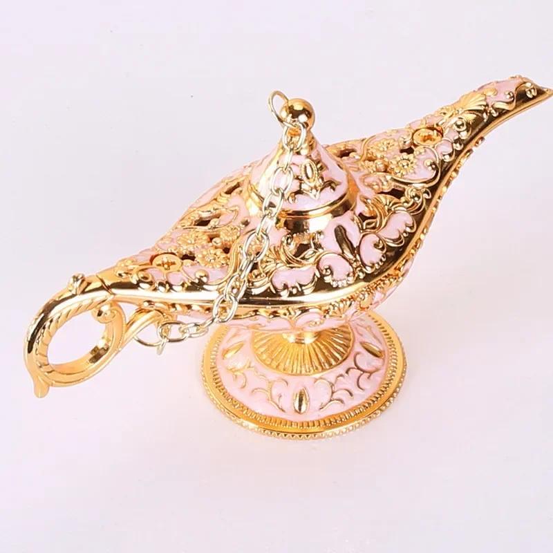 Elegant Vintage Metal Carved Aladdin Lamp Light Wishing Tea Oil Pot Decoration Collectable Saving Collection Art Craft Gift Prop