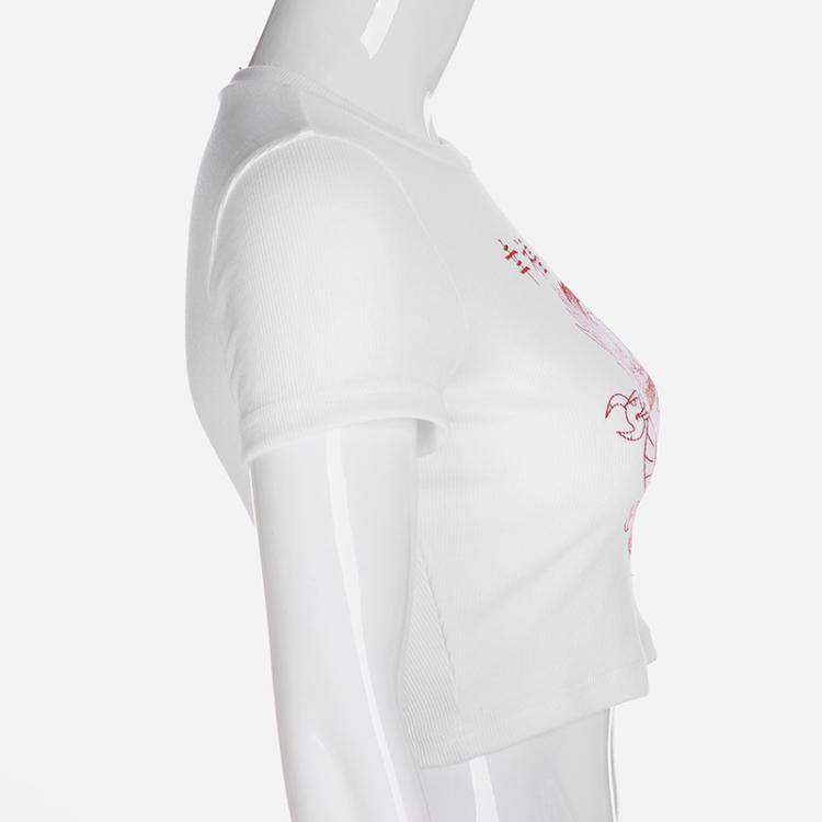 White Chinese Character Dragon Print T Shirt Women Bodycon Casual T-Shirt Femme Streetwear Tops
