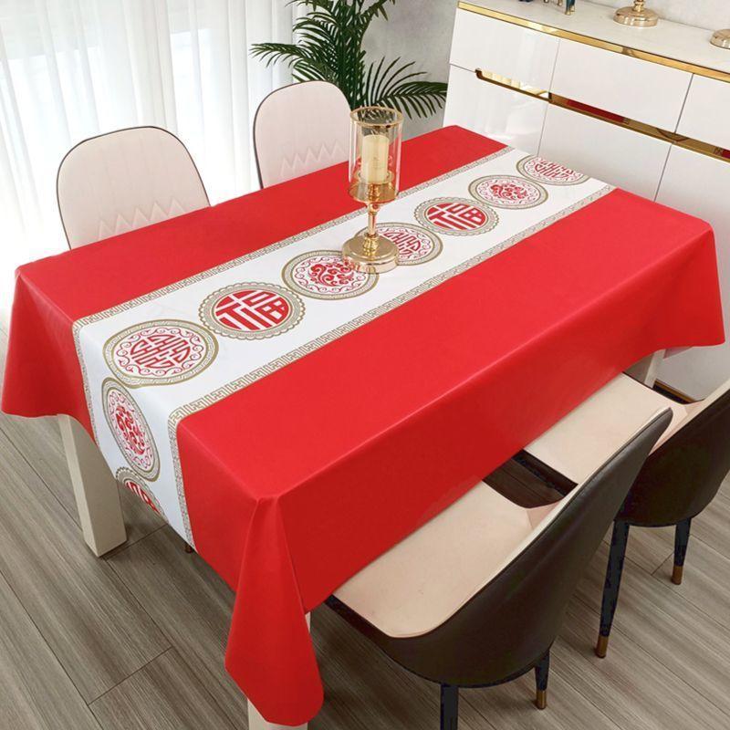 Festive Waterproof, Oil-Proof And Anti-Scalding Coffee Table Tablecloth Leave-In Rectangular Dining Table Cloth Household Living Room Tablecloth