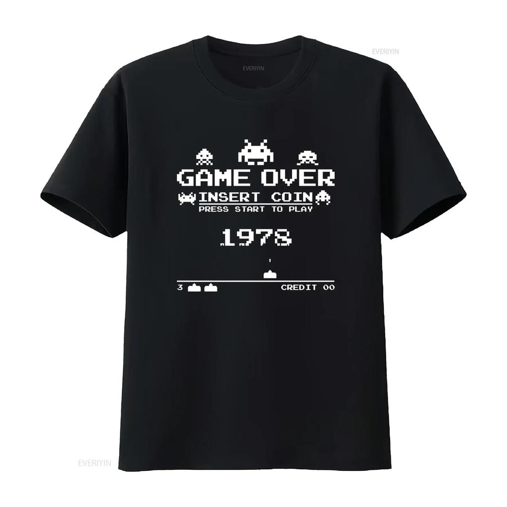 Retro Arcade Style Space Invaders Game Over Insert Coin Press Start T Shirt 1978 Design Vintage Washed Designer Clothes