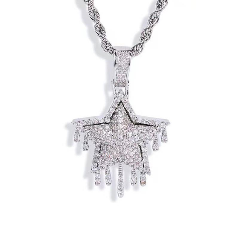 

Iced Out Dripping Star Pendant Necklace For Men/Women Gold Plated Stainless Steel Hip Hop Jewelry серебряный