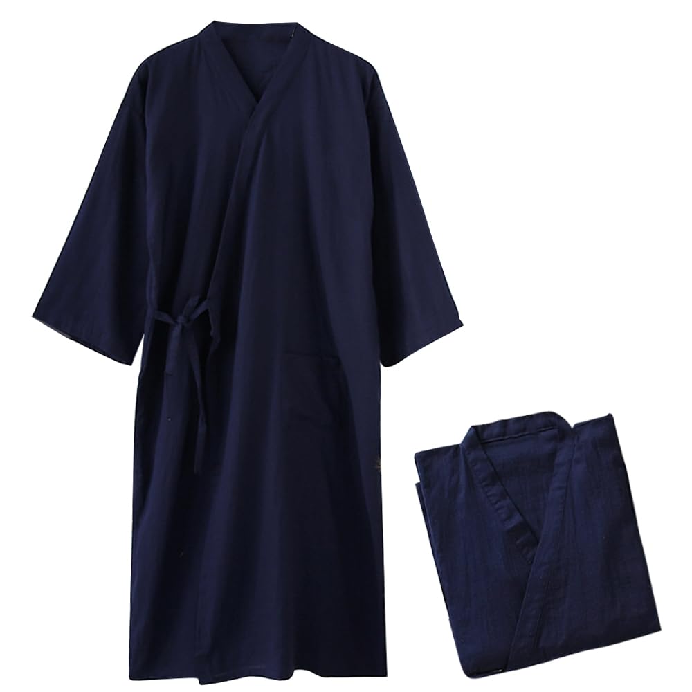YAKIDA Long Sleeve Summer Spring Yukata Japanese Open Sweat Suitable for Nursing and After Bathing Size Men's Pajamas, Bathrobe, Sleepwear, Style,