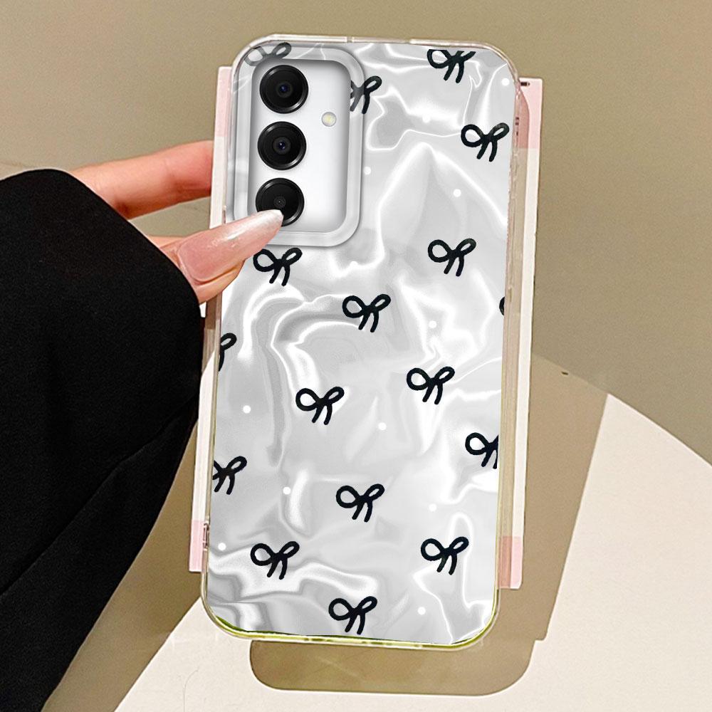 Circular Dots Black Bow Women Girls Phone Case for Samsung Galaxy A55 A56 A36 A26 A16 A53 A06 A14 A24 A34 A54 A15 A25 A35 Cover