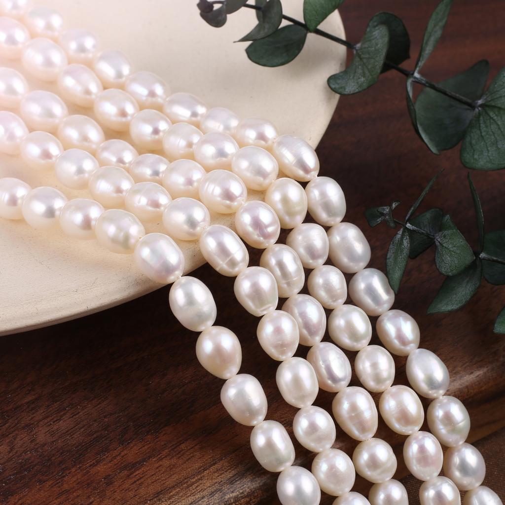 1String, Fashion Women's Natural Freshwater Pearls, 7-8 Mm, White Rice Pearl Beads for DIY Necklaces, Bracelets Accessories, Jewelry Making 36cm
