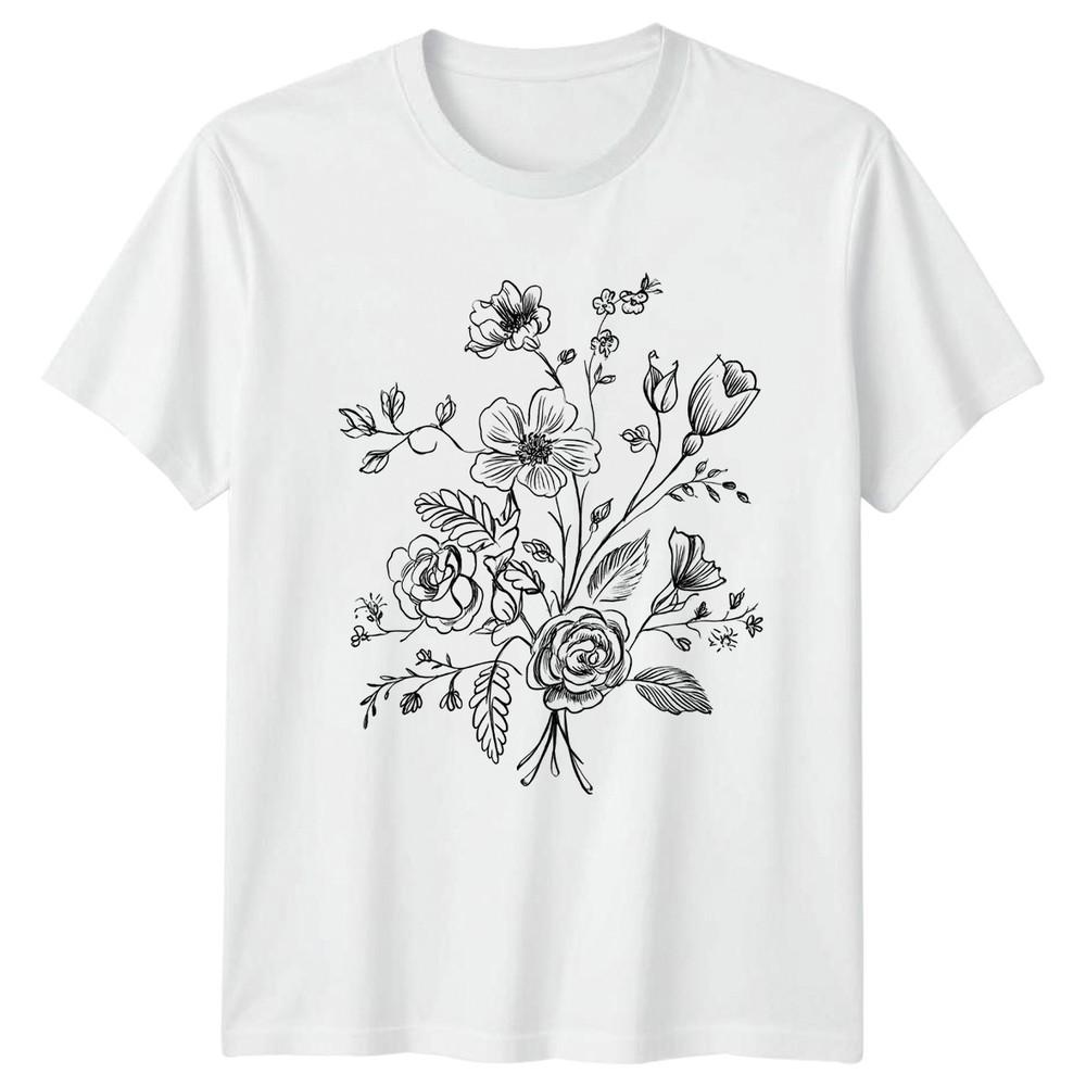 Hand Drawn Wildflower Bouquet Botanical Unisexs TShirt Botanical Sketch Floral S