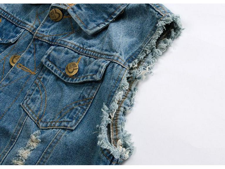 Herrväst i Koreansk Stil, Smal Passform, Riven Denimbäst - Ärmlös Topp för Vår/Sommar/Höst