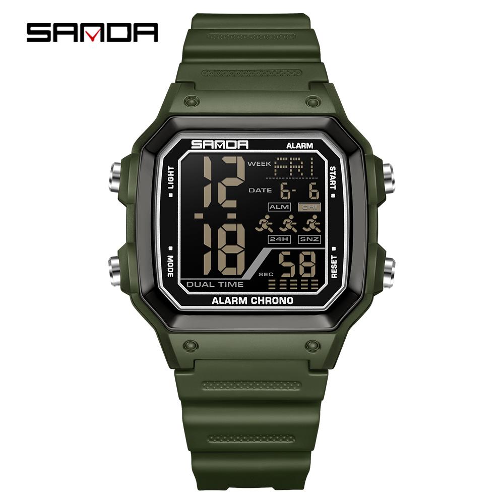 Sanda 6380 Fashion Men's Electronic Led Digital Watch Sports Night light Multi Functional Waterproof Student Timing Alarm Clock
