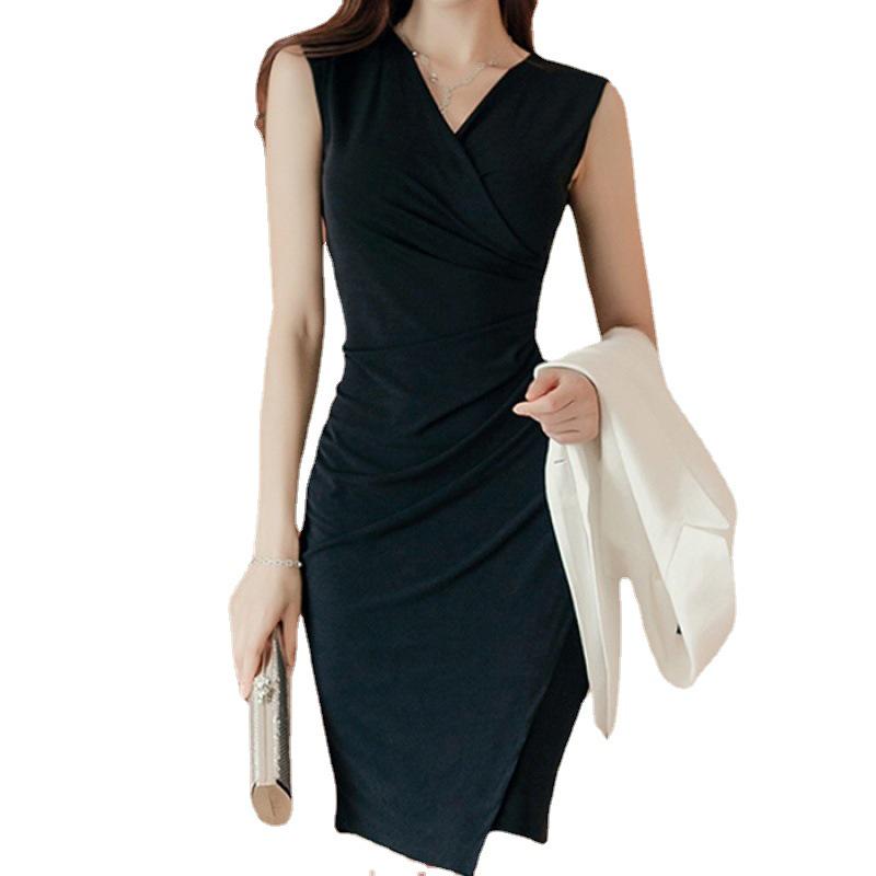 Korean Style Summer 2022 V-Neck Pleated Slimming Dress