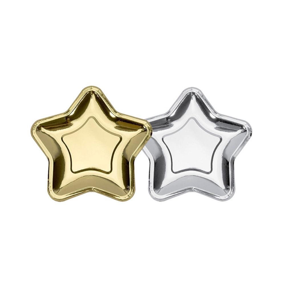 10pcs Disposable Christmas Plate Paper Plate Golden Silver Cake Tray Dinner Plate  Party Supplies