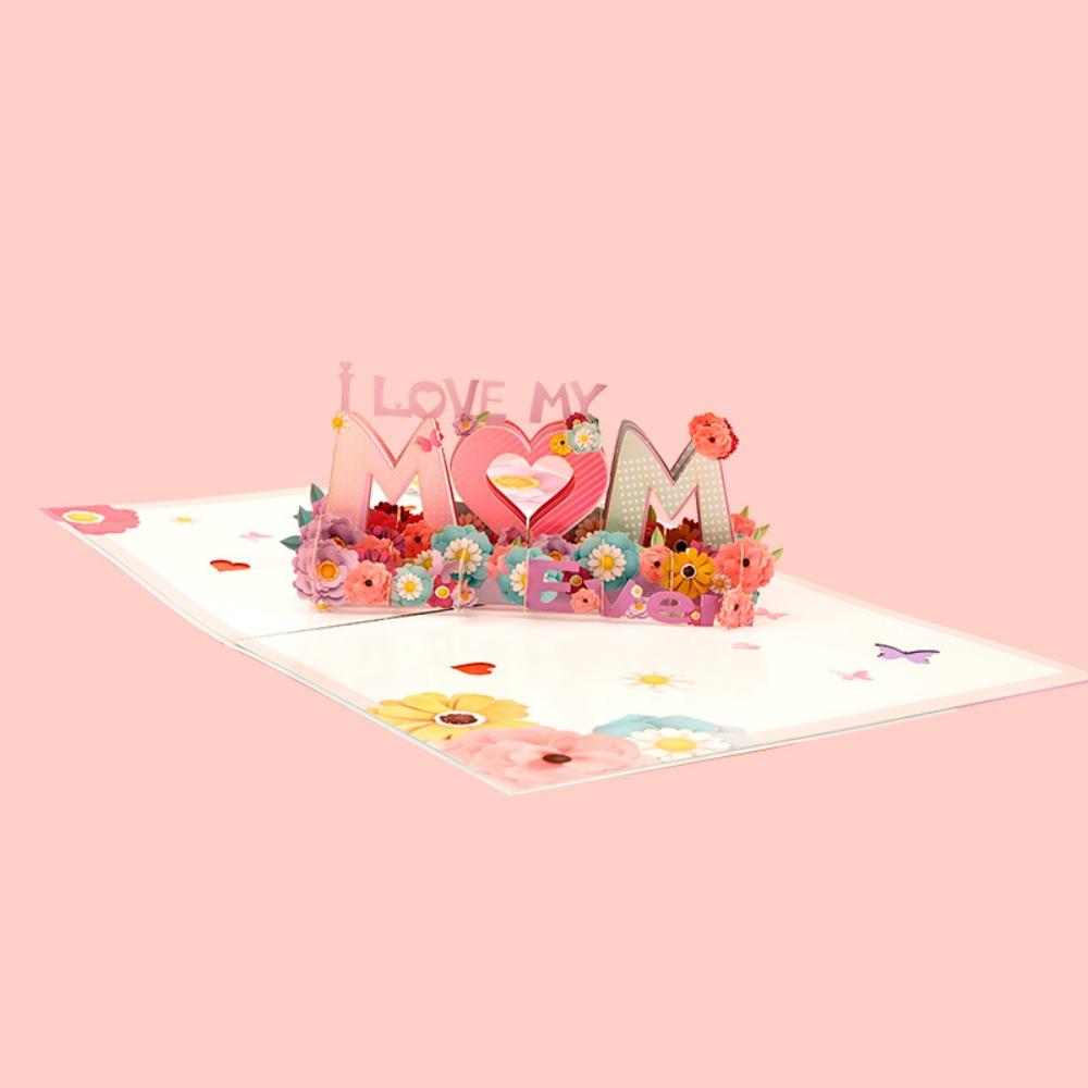 Papírová 3D vyskakovací kytice karta Motýl Květina Papírové květiny Pohlednice Máma Manželka