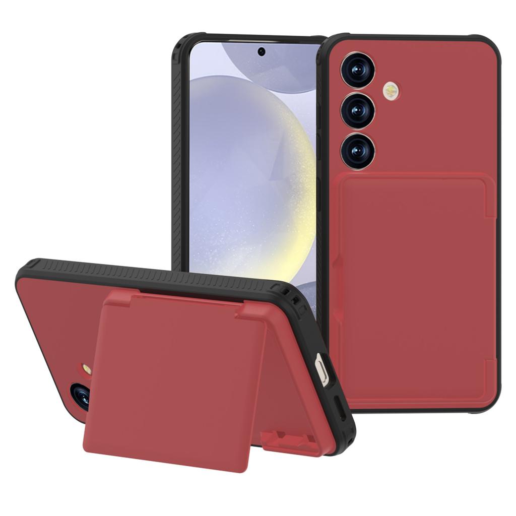 For Samsung Galaxy S25+ Case with Card Holder Hidden Mirror PC+TPU Kickstand Phone Cover
