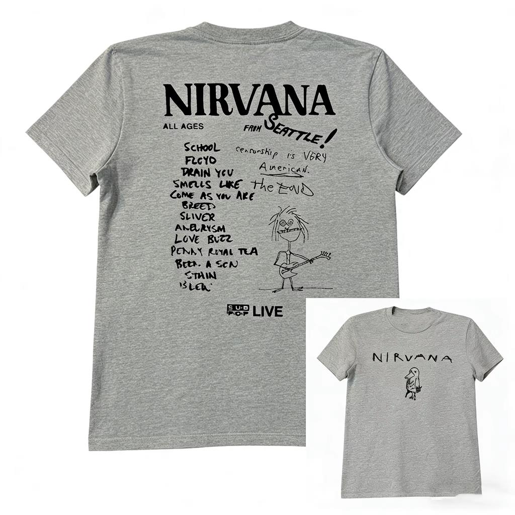 2026 Nirvana Band Unisex und Damen Kurzarm T-Shirt Vintage College Stil American Graffiti High Street Halbsleeve