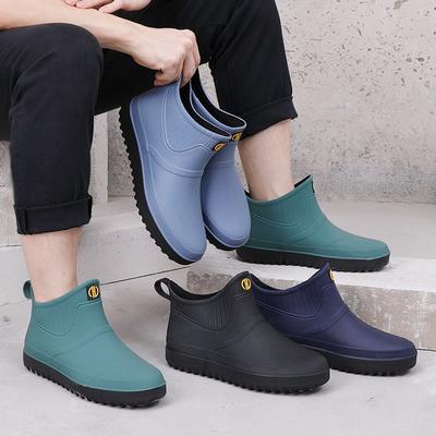 Mode Gummi Herren Regenschuhe Slipper Wasserdichte Stiefeletten PVC Regenstiefel Arbeit Flache Schuhe 2024 Mode Herren Freizeitschuhe
