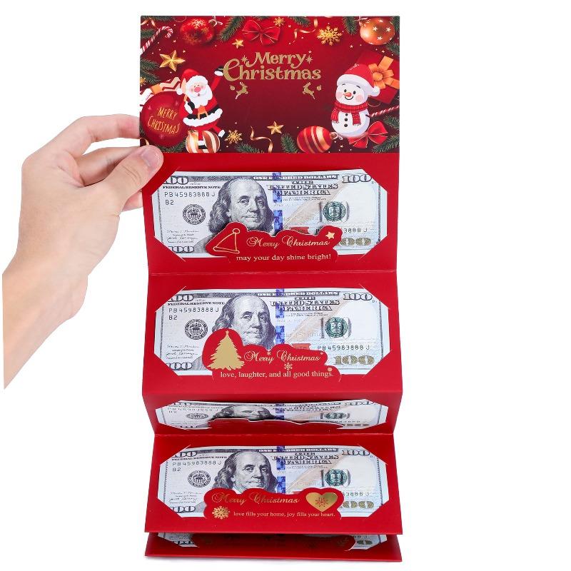 Creative DIY Folding Red Envelope - Santa Dollar Card with Christmas Bronzing, 6-Pack Festive Money Holder Set