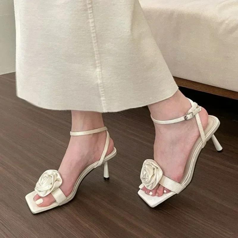 2025 Summer New Sexy Flower High Heels Sandals  Pointed Toe Stilettos Shoes for Women Dress Party Fashion Pumps
