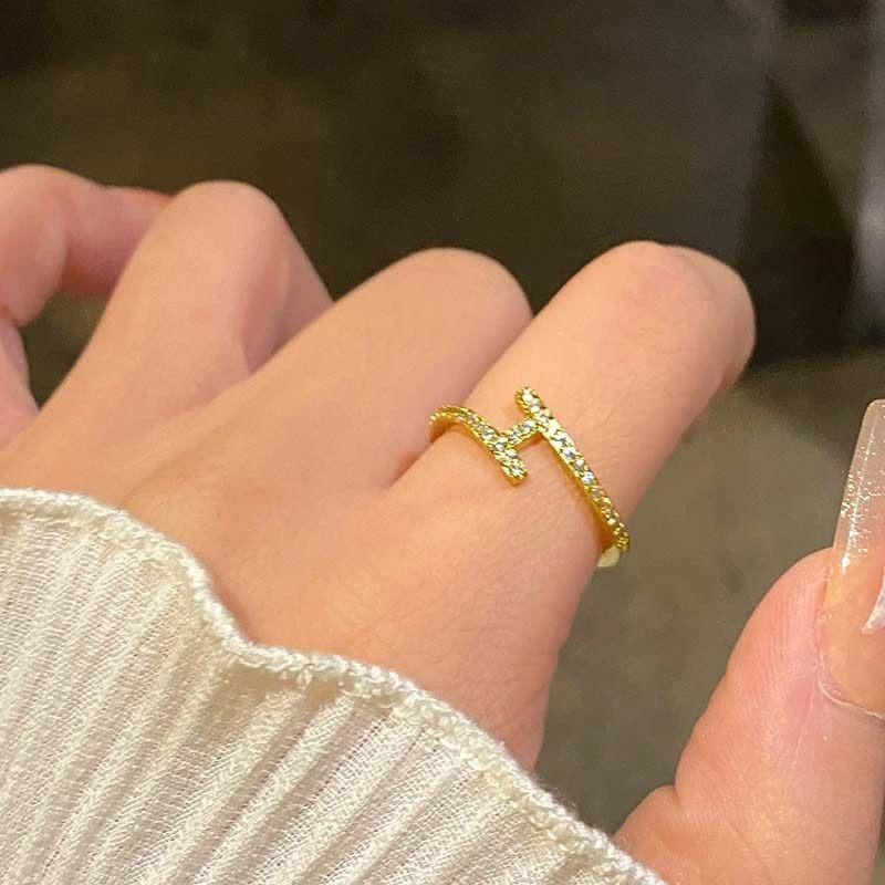 Real gold electroplated zircon cross opening ring, personality niche design sense index finger ring, light luxury high-end sense jewelry women