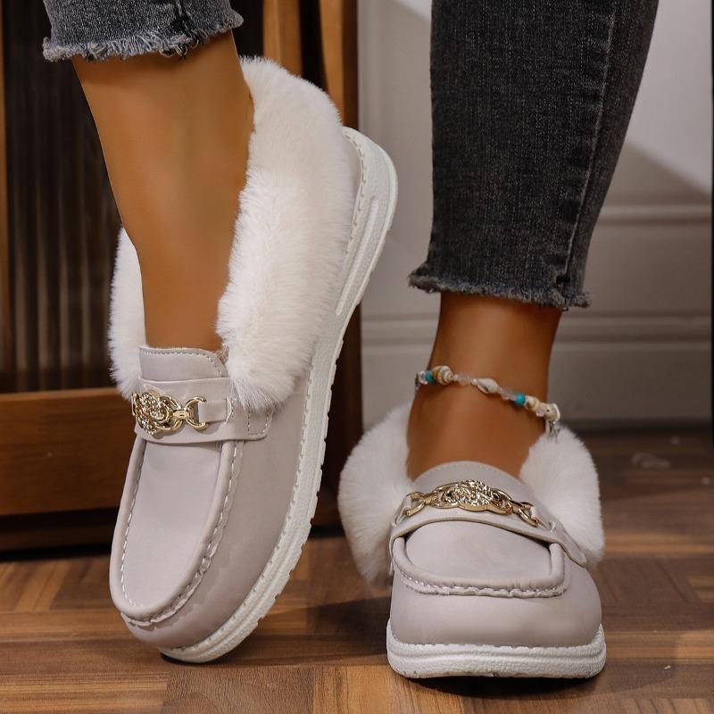 Metal Chain Plus Size Warm Cotton Shoes 2025 Winter Women's Fleece Sports Comfortable Beanie Shoes