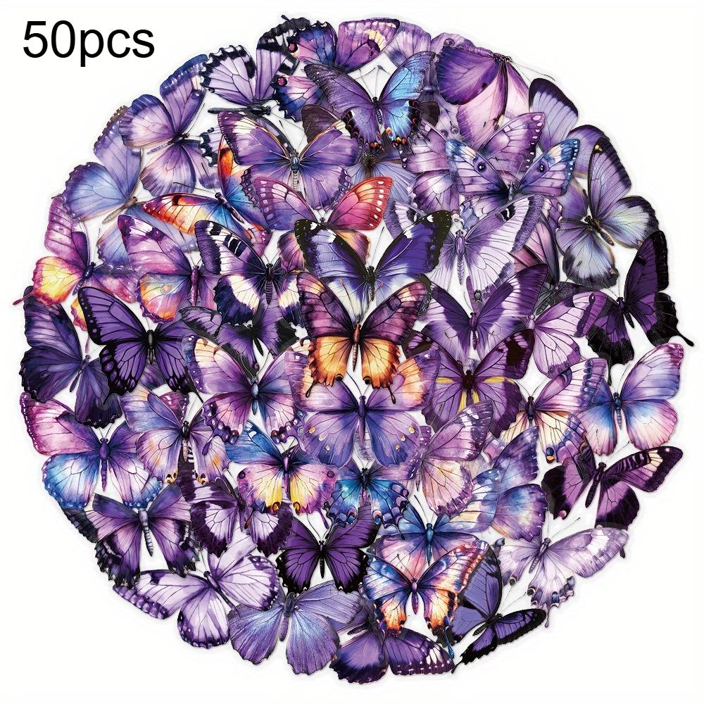 

50pcs Purple Butterfly Stickers Reusable Self-Adhesive Decals Water Bottles Skateboards Scrapbooking Stickers Journal Decoration