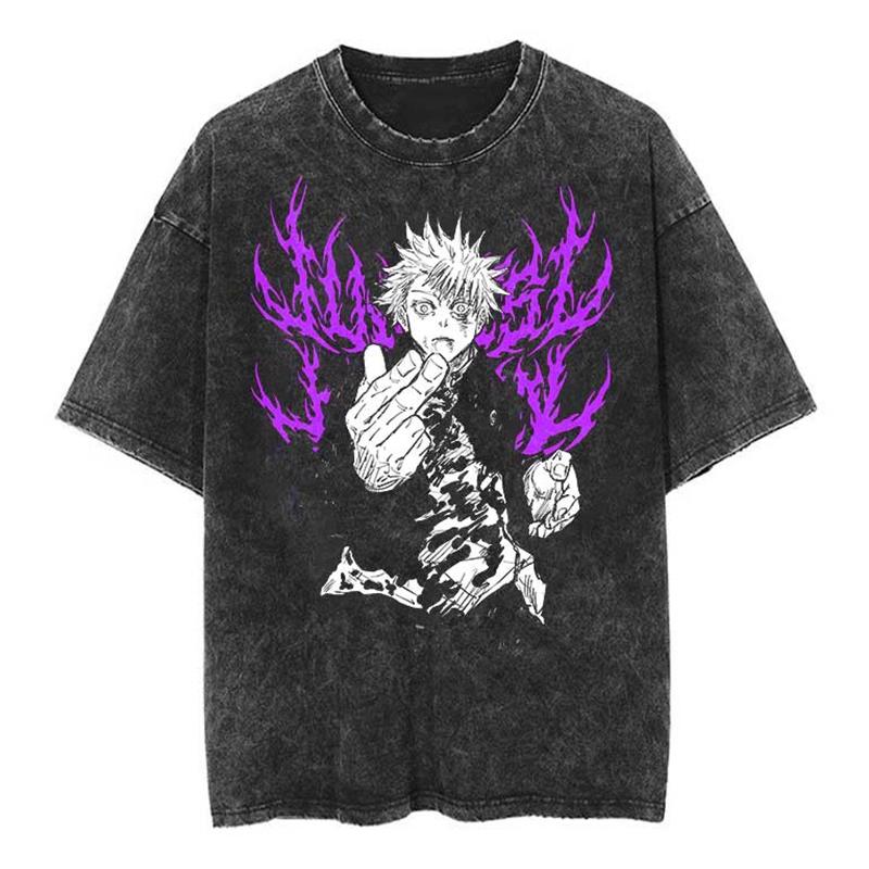 Jujutsu Kaisen Gojo Satoru Men's and Women's T-Shirts Summer New Vintage Washed Old Harajuku