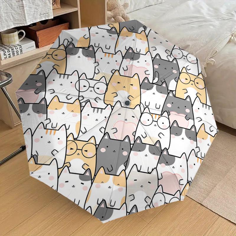1pc cat circle Pattern Umbrella Design Automatic Opening and Closing Umbrella, High-quality Travel Umbrella, Lightweight and Portable, -90