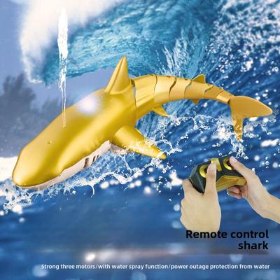 2024 New RC Shark Toy Simulation Submarine LED Spraying Whale Remote Control Animal Waterproof Bathtub Swimming Pool Electric Toy Children Boy Gift
